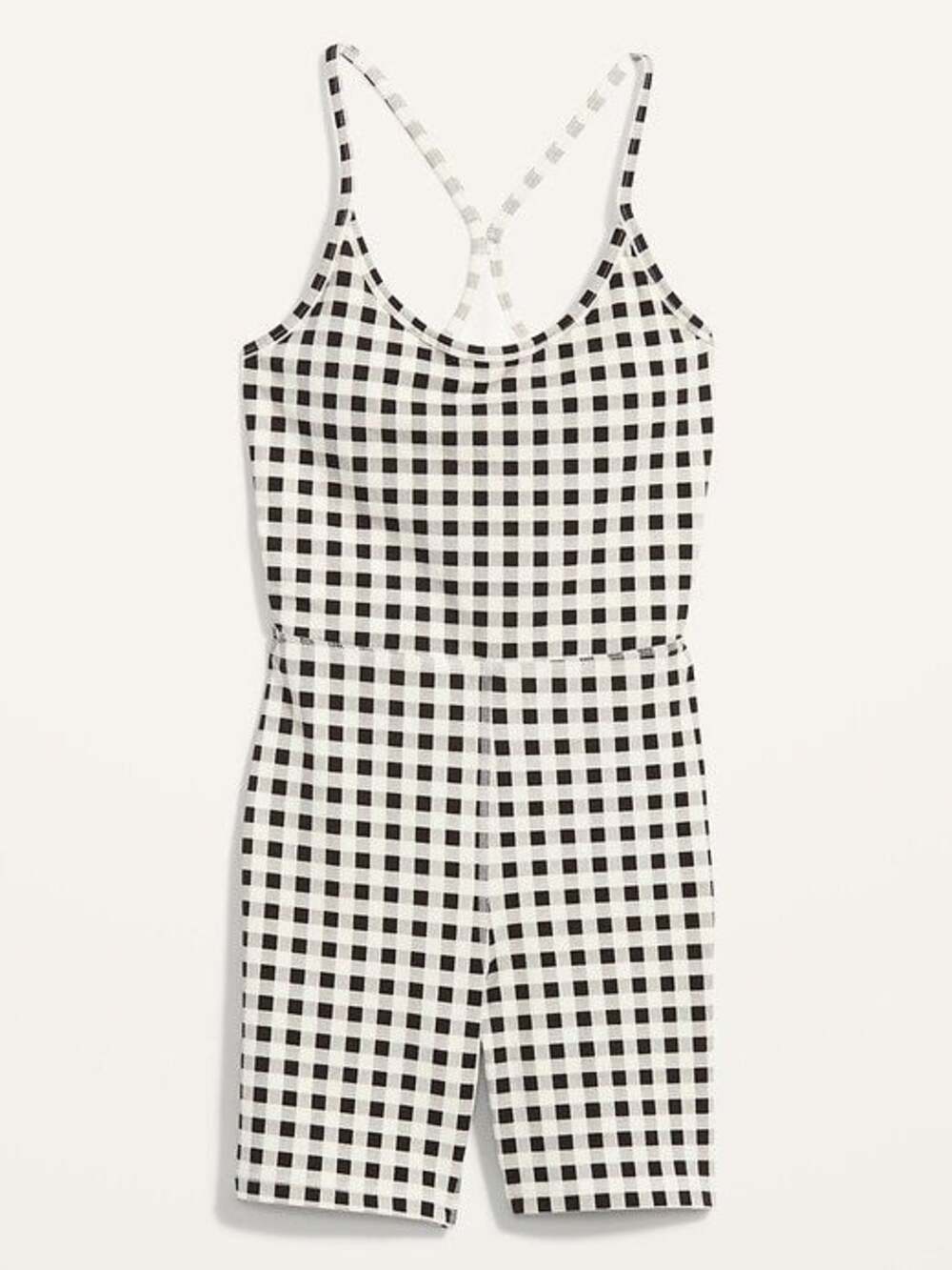 Old Navy Women's Racerback Bodysuit Size XL Black White Gingham Romper